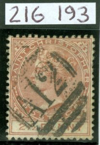 SG 15 St Christopher 1882-90 2½d deep red-brown WMK crown CA. Fine used A12...