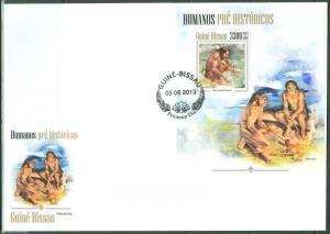 GUINEA BISSAU 2013 PREHISTORIC HUMANS  CAVEMEN SOUVENIR SHEET  FIRST DAY COVER