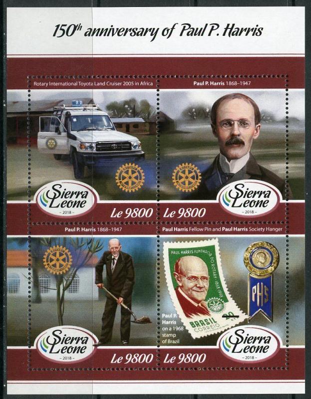 SIERRA LEONE  2017:  150h BIRTH ANN OF PAUL P. HARRIS  ROTARY INT'L SHT  MINT