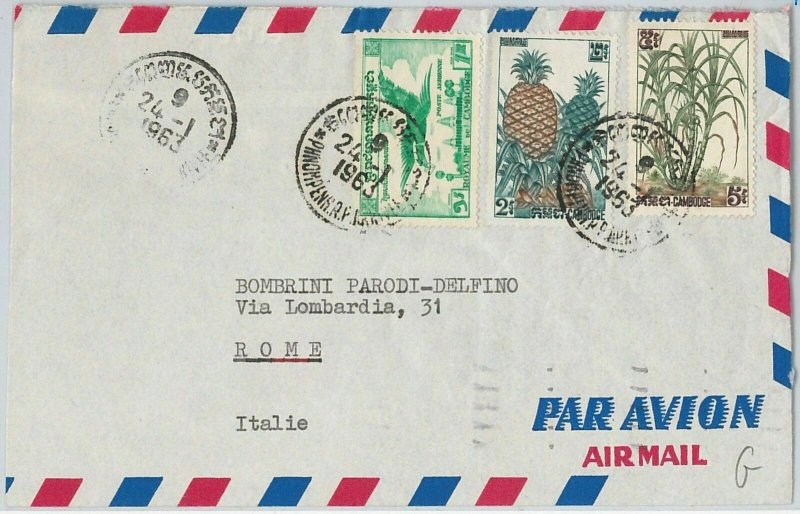 44744 - CAMBODIA Cambodge - POSTAL HISTORY - COVER to ITALY 1963 BIRDS Fruit 