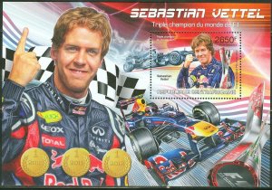 CENTRAL AFRICA  2013 SEBATIAN VETTEL TRIPLE FORMULA I CHAMPION  S/SHEET MINT NH