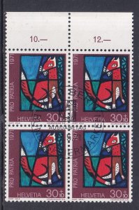 Switzerland #B400 cancelled 1971 Pro Patria stained glass 30c block of 4