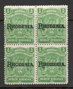 Rhodesia #82 Block of 4 Unused Hinged E815