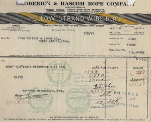 1917 - Illustrated Yellow Strand Wire Rope Receipt - Ephemera 1174