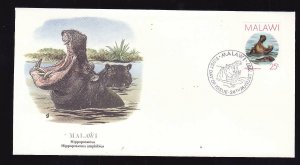 Flora & Fauna of the World #139b-stamp on FDC-Animals-Hippopotamus-Malawi-single