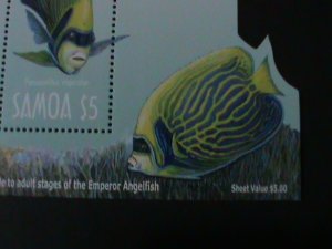​SAMOA-2003-SC#1048a- EMPERORS OF THE REEF-LOVELY ANGELFISH SHAPE CUT-MNH S/S