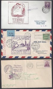 US 1930s THRE PAQUBOT COVER MS DELFTDYK SS MANHATTAN SS WASHINGTON