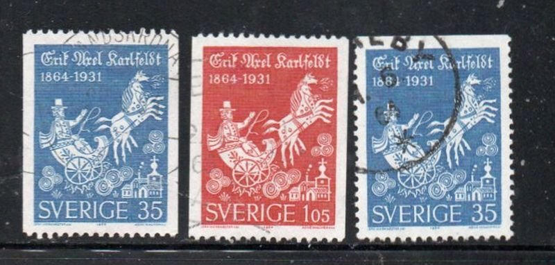 Sweden Sc 640-642 1964 Karlfeldt, Poet, stamp set used