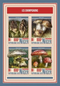 Niger - 2017 Mushrooms on Stamps - 4 Stamp Sheet - NIG17502a