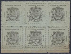VENEZUELA GUAYANA 1903 Sc 13 Yvert 84 MARGINAL BLOCK OF SIX REPRINT MNH (€510) 