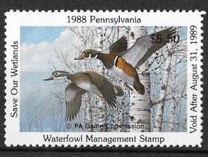 USA, Pennsylvania PA6, 1988 Hunting Permit Stamp, VF, NH