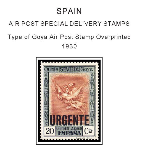 COLOR PRINTED SPAIN AIRMAIL 1920-1983 STAMP ALBUM PAGES (20 illustrated pages)