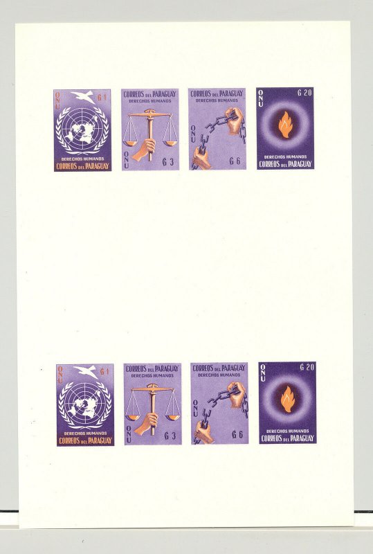 Paraguay #565-568 Human Rights, UN 2v Imperf M/S of 4 on Collective Sheet