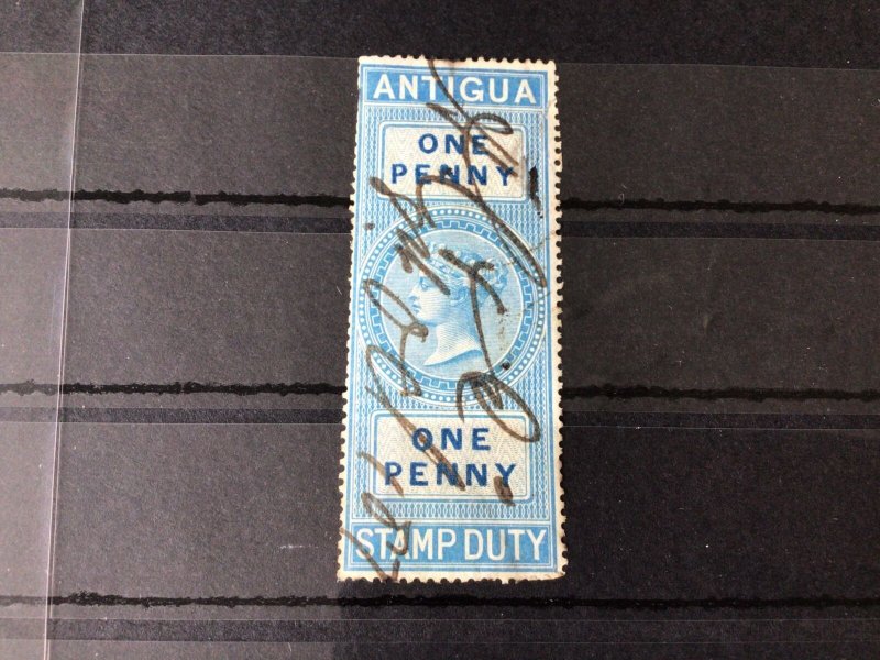 Antigua F1 used one penny stamp  Duty Stamp Ref 56498