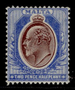 MALTA EDVII SG52, 2½d maroon & blue, LH MINT. Cat £40.