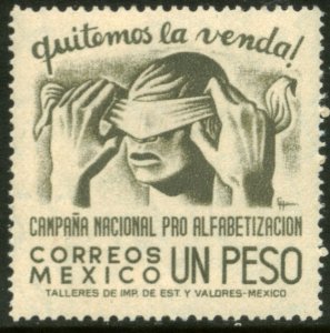 MEXICO 809, $1Peso Blindfold, Literacy Campaign UNUSED, H OG. F-VF.