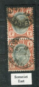 SOUTH AFRICA TRANSVAAL; 1900s Ed VII issue fine used 1s. POSTMARK Pair