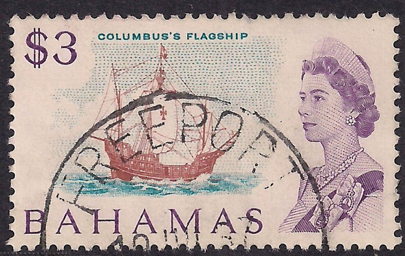 Bahamas 1967 - 71 QE2 $3 Columbus Flagship used SG 309 ( G13 )