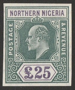 NORTHERN NIGERIA 1904 KEVII £25, imperf colour trial proof. GREAT RARITY!