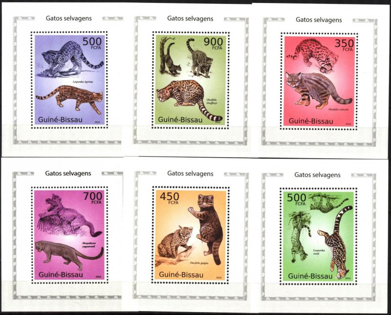 {331} Guinea -Bissau 2010 Wild Cats 6 S/S Deluxe MNH**