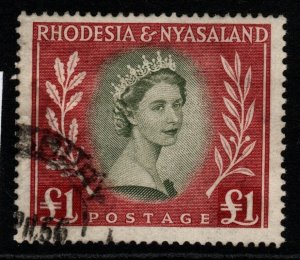 RHODESIA & NYASALAND SG15 1954 £1 OLIVE-GREEN & LAKE FINE USED