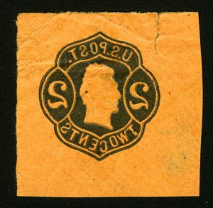 #U52 1864 2c Black on Orange with Full Offset Image on Reverse Error Used