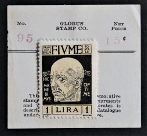 Fiume #95 MH Hinged to Vintage Globus Approval Piece