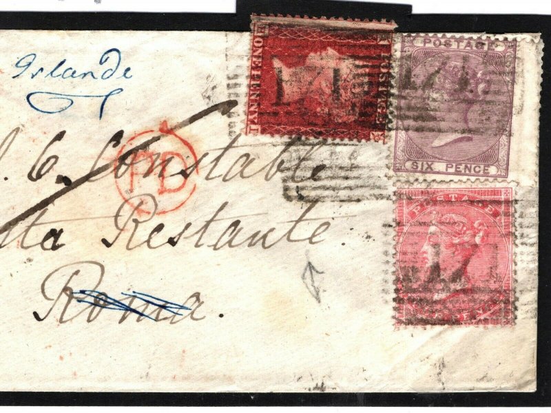 GB Scotland Cover 3-COLOUR FRANKING *Poste Restante* 1860 Forwarded Ireland D200 