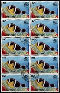 Mauritius #915 Fish Block of 10 Used CV$10.00