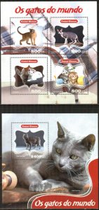 Guinea Bissau 2014 Cats (2) sheet + S/S MNH