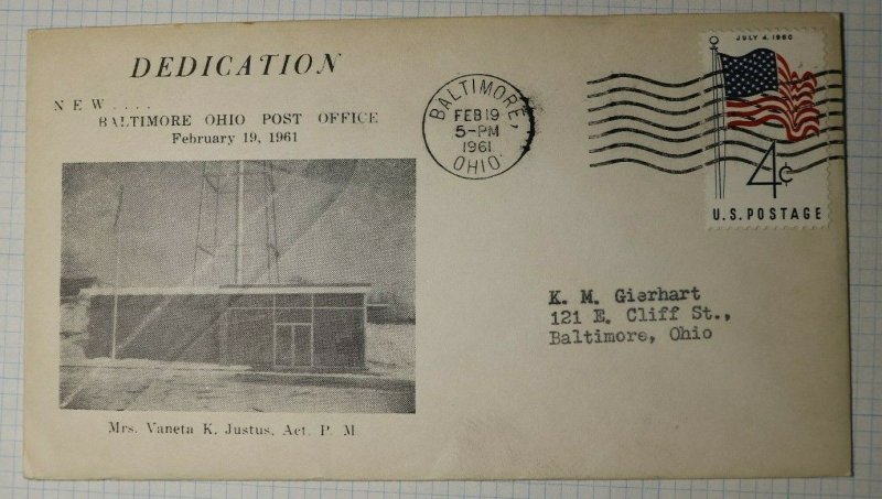 Dedication New Biltmore OH Post Office Vaneta K Justus Act PM 1961 Event Cover 