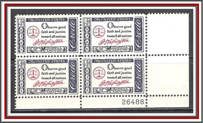 US Plate Block #1139 Washington Credo MNH