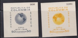 Colombia # 587, C199, UPU 75th Anniversary, Souvenir Sheets, NH, 1/2 Cat.