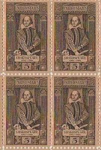 1964 William Shakespeare Block 0f 4 5c Postage Stamps - Sc# 1250 - MNH,OG cx254