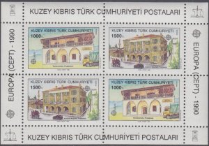 TURKISH CYPRUS Sc #270a CPL MNH S/S of 4, 2 of EACH - EUROPA 1990