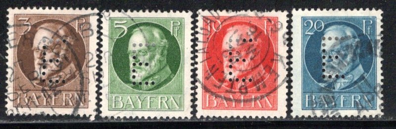 German States Bavaria Michel # D12 - D15, used, all perfin E