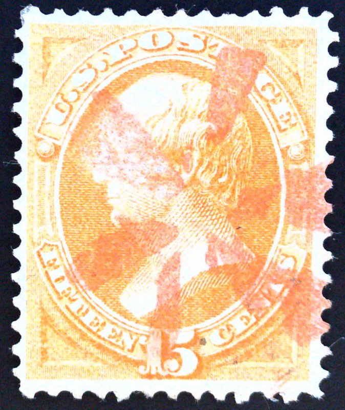 Scott #152 - 15c Webster - Bright Orange - VF Used Red Radial Pinwheel Cancel