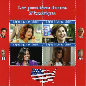 Chad US Presidents Stamps 2020 MNH First Ladies Melania Michelle Obama 4v M/S