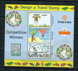 G.B.1990  MINI SHEET DESIGN A TRAVEL STAMP COMPETITION