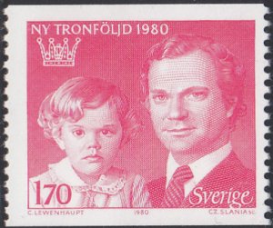 Sweden 1980 MNH Sc #1320 1.70k Princess Victoria, King Carlos XVI Gustaf