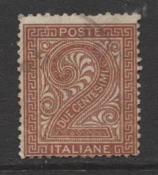 Italy - Scott 25 - Numeral -1863 - Used - 2c - Orange Brown Stamp