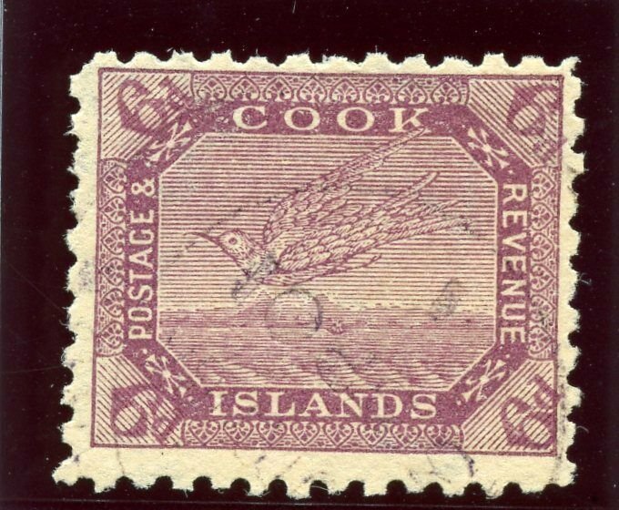 Cook Islands 1898 QV 6d purple/thin toned paper very fine used. SG 18.