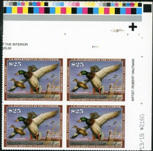 RW85 2018 FEDERAL DUCK STAMP UPPER RIGHT PLATE BLOCK FROM PRESS SHEET