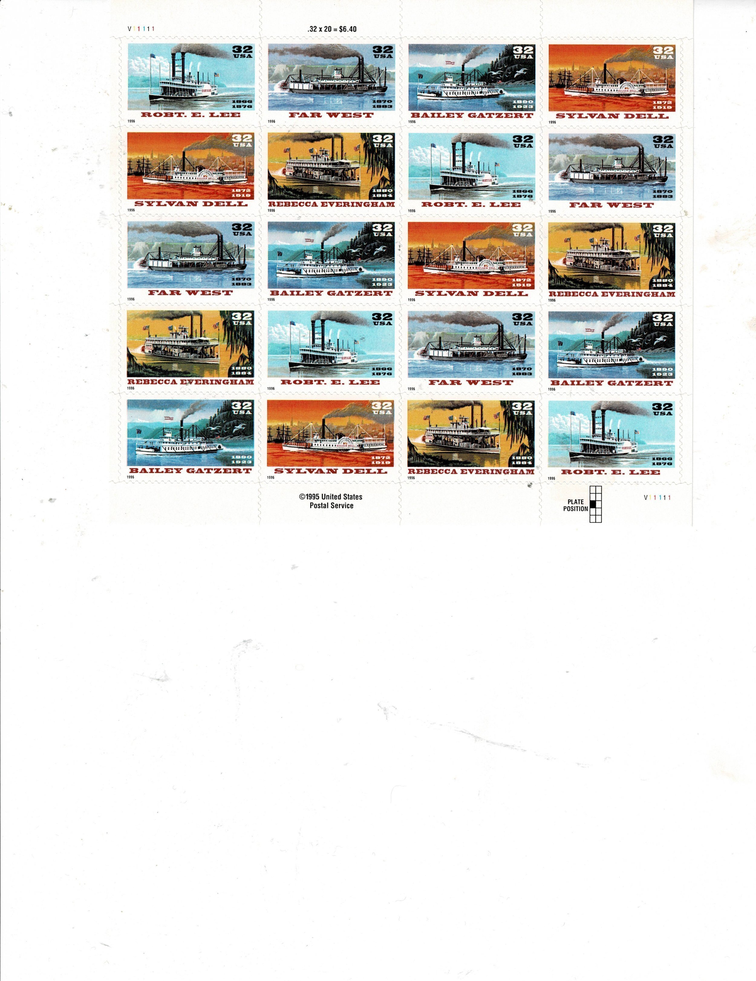 Steamboats 32c US Postage Sheet 309195 VF MNH United States