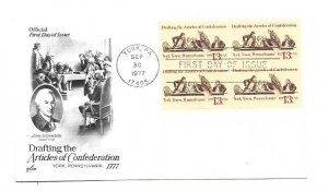 1726 Drafting the Articles of Confederation ArtCraft block of 4 FDC