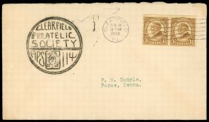 USA 598 Pair on 1938 Clearfield Philatelic Society Cover
