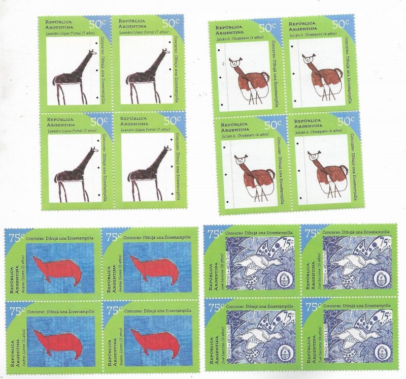 ARGENTINA 1997 DRAW AN ECOSTAMP CHILDREN SET OF 3 VALUES FAUNA MINT NH BLOCKS