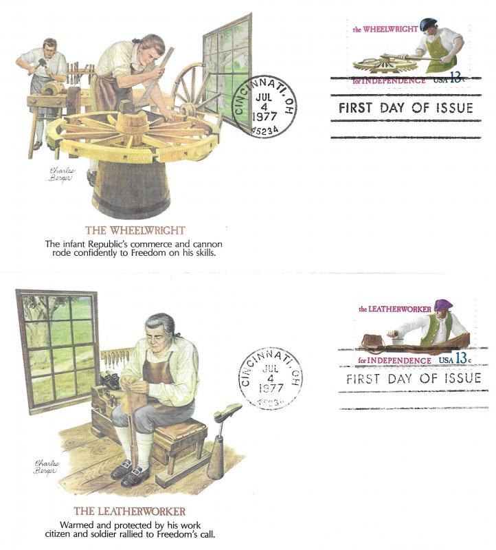 1977 FDC, #1717-1720, 1720a, 13c Colonial Civilian Skills, Fleetwood (5)