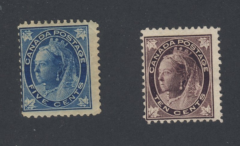 2x Canada Victoria Leaf Mint Stamps #70-5c MH  #73-10c MNG Guide Value = $142.00