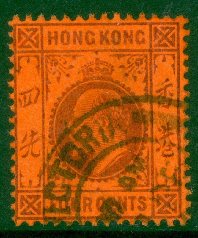 HONG KONG 1903 KEDVII 4c WATERMARK VARIETY CROWN CA & M Papermakers Mark